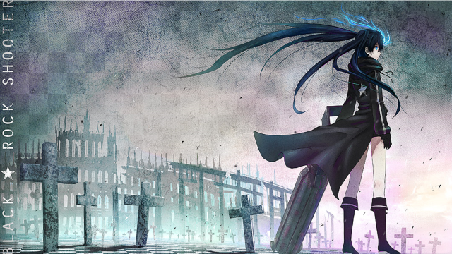 Girl blue hair cemetery cross free wallpaper - medium preview image