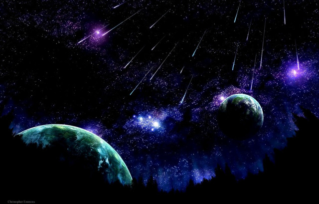 Planets sky stars trees painting #3 free wallpaper - medium preview image