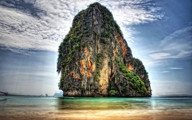 Large rock ocean beach boat free wallpaper - medium preview image
