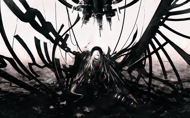 Woman blackdress longhair bird cyberpunk free wallpaper - medium preview image