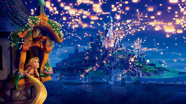 Tangled lanterns castle water sky #3 free wallpaper - medium preview image