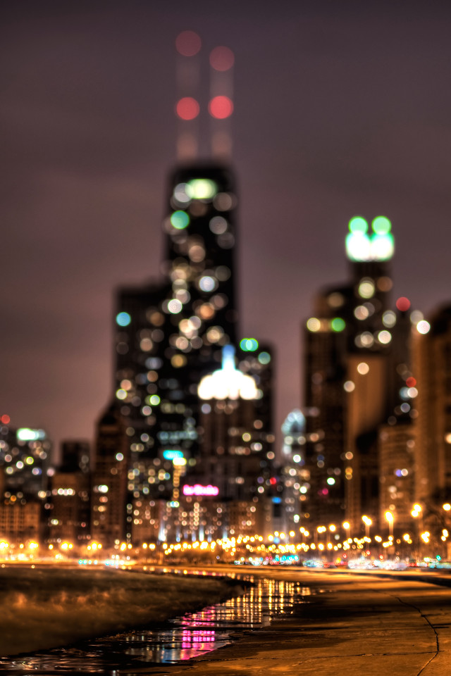 City skyline night lights reflection free wallpaper - medium preview image