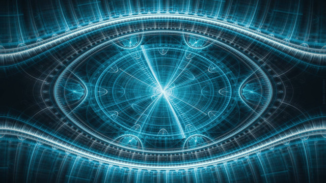 Blue abstract hologram circle clocktower free wallpaper - medium preview image