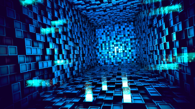 Large room blue squares walls free wallpaper - medium preview image