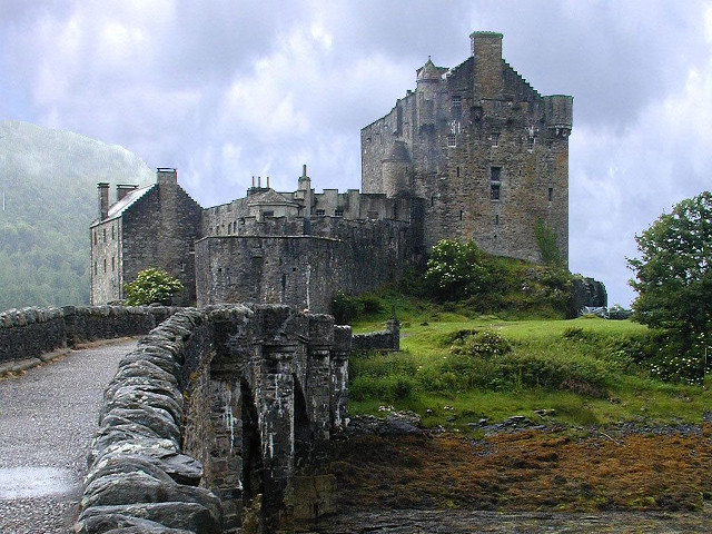 Castle bridge hill cloudy sky free wallpaper - medium preview image
