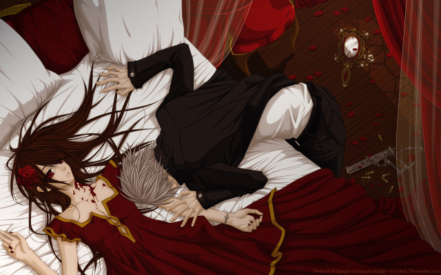 Couple bed red curtains room free wallpaper - medium preview image
