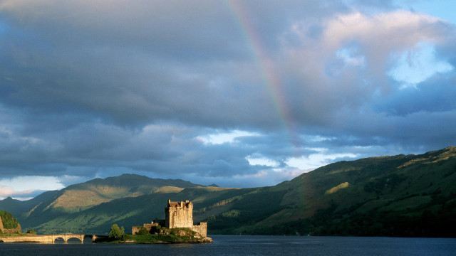 Rainbow castle lake mountains sky free wallpaper - medium preview image