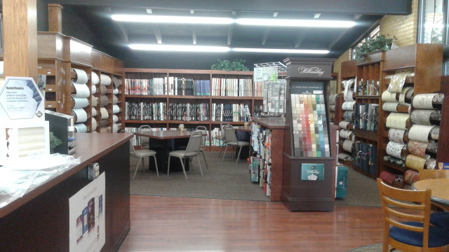 Library bookshelves chairs tables interior free wallpaper - medium preview image