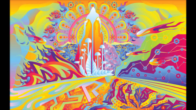 Space shuttle psychedelic landscape rainbow free wallpaper - medium preview image