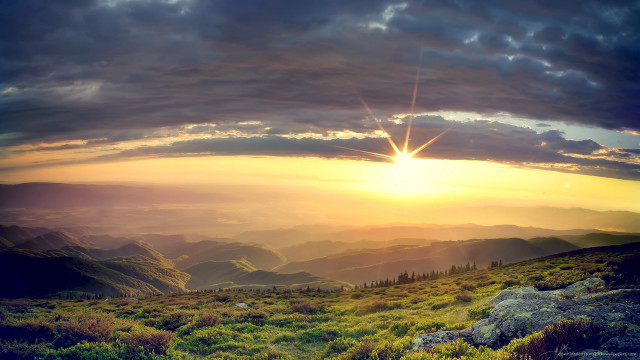 Sunset mountain range cloudy sky free wallpaper - medium preview image