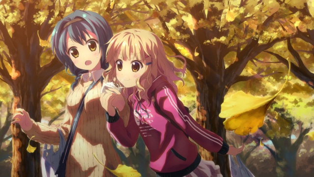 Anime girls forest yellow umbrella free wallpaper - medium preview image