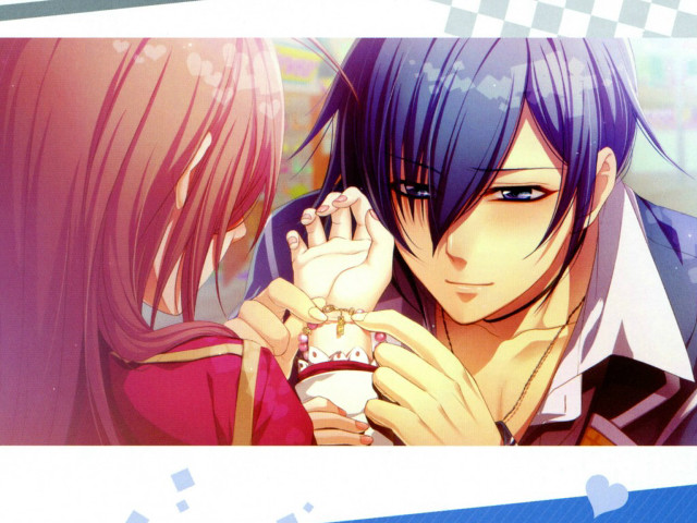 Anime couple kissing blue white free wallpaper - medium preview image