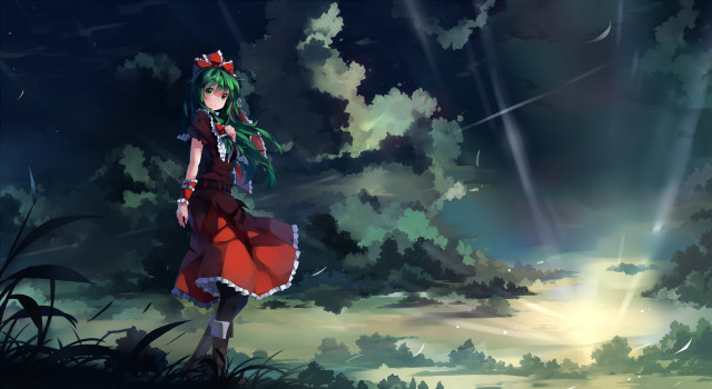 Girl red dress field night free wallpaper - medium preview image