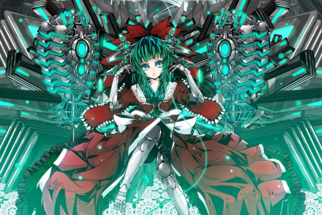 Anime green hair red dress free wallpaper - medium preview image