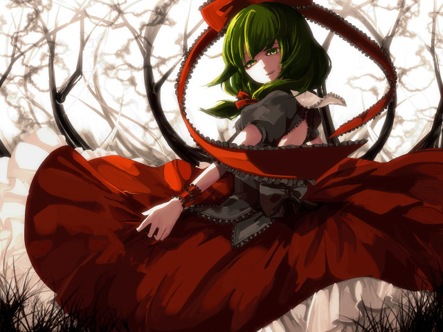 Red dress woman forest branch free wallpaper - medium preview image