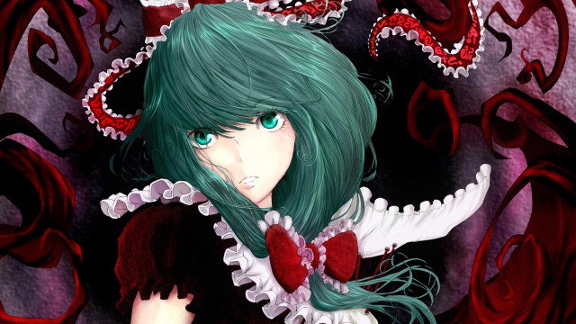 Girl green hair red heart free wallpaper - medium preview image