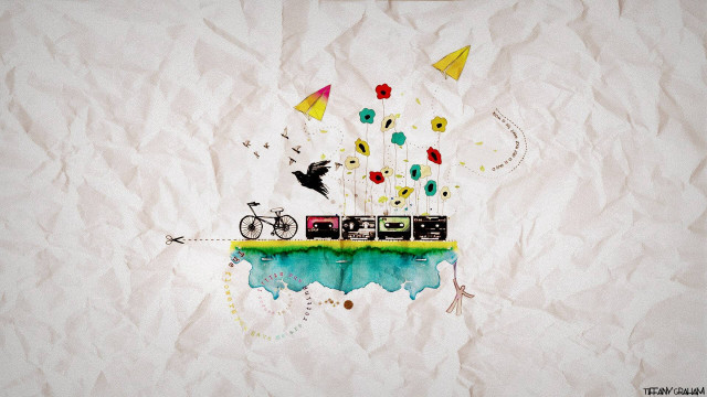 Train bike bird flying painting free wallpaper - medium preview image
