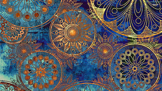 Blue gold circles flowers background #2 free wallpaper - medium preview image