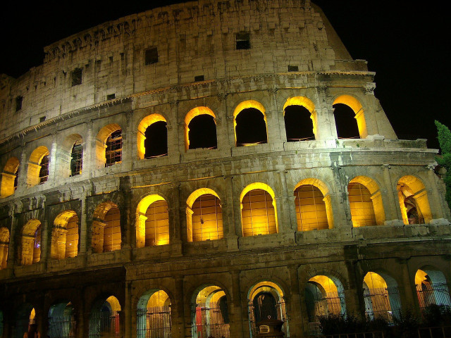 Large building windows arches nighttime free wallpaper - medium preview image
