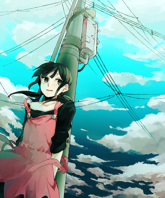 Woman red apron standing pole free wallpaper - medium preview image