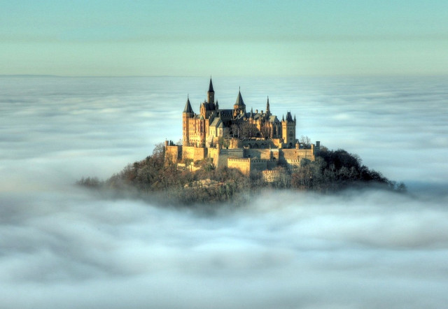 Castle foggy sky clouds trees free wallpaper - medium preview image