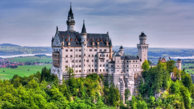 Castle tower clock trees mountains free wallpaper - medium preview image