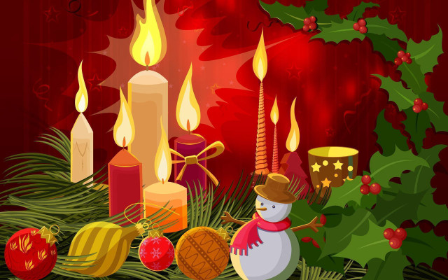 Christmas candles holly snowman ornaments free wallpaper - medium preview image