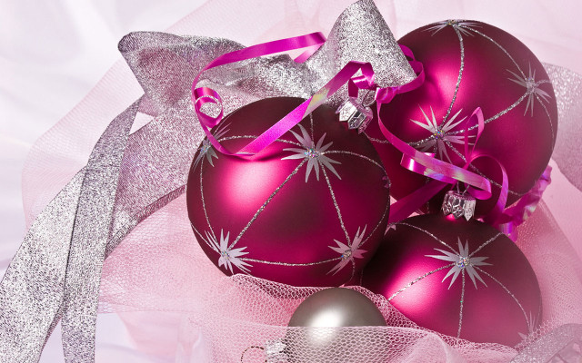 Shiny pink christmas ornaments ribbons free wallpaper - medium preview image