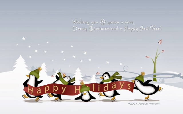 Penguins holding merry banner happy free wallpaper - medium preview image