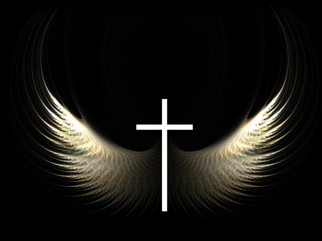Cross wings black background white free wallpaper - medium preview image