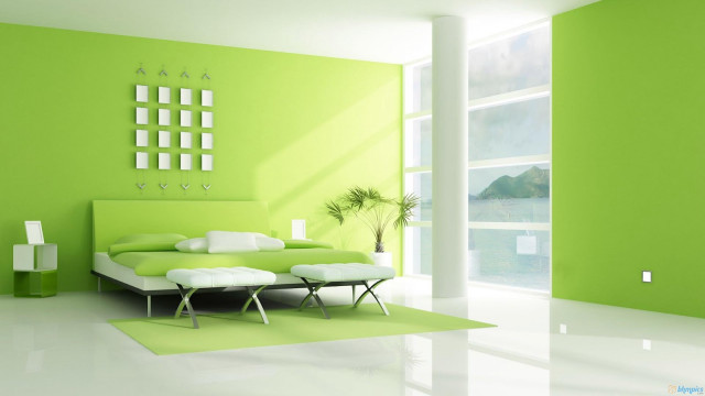 Green room white bed green #2 free wallpaper - medium preview image