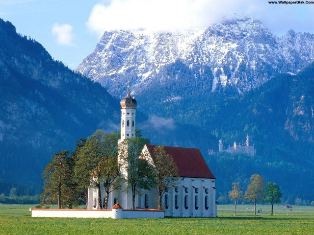 Church field mountains snow background free wallpaper - medium preview image