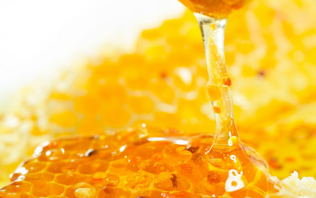 Honey dripping spoon honeycomb background free wallpaper - medium preview image