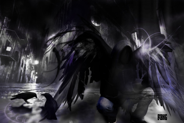 Angel demon water black white free wallpaper for desktop - medium preview image