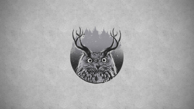 Owl antlers circle trees moon free wallpaper - medium preview image