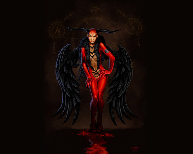 Woman black wings red body free wallpaper - medium preview image