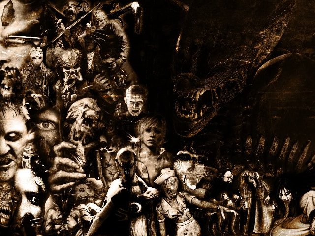 Group monsters sepia black background free wallpaper - medium preview image