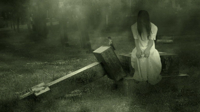 Woman white dress walking grave free wallpaper - medium preview image