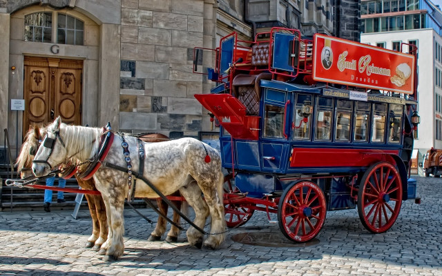 Horse drawn carriage cobblestone street free wallpaper - medium preview image