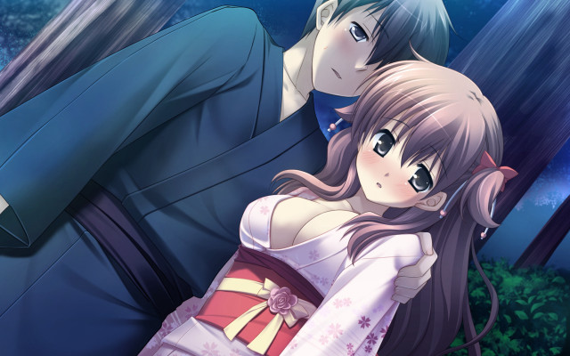 Man woman hugging woods together free wallpaper - medium preview image
