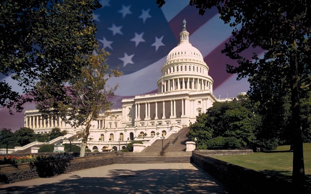 Large building flag trees foreground free wallpaper - medium preview image