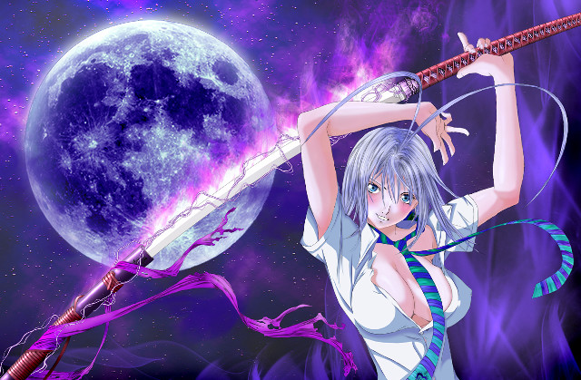 Anime girl sword fullmoon purple free wallpaper - medium preview image