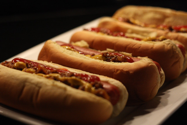 Hot dogs with toppings on free wallpaper - medium preview image