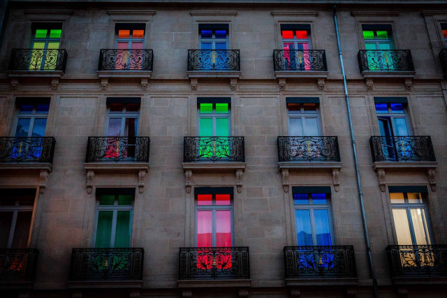 Building windows balconies colorful lights free wallpaper - medium preview image