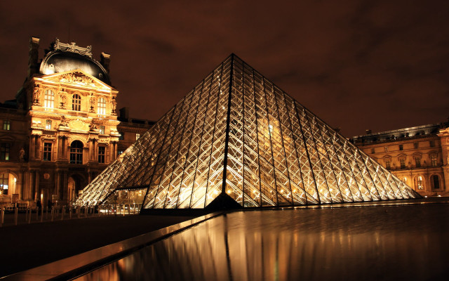 Large glass pyramid night building #2 free wallpaper - medium preview image
