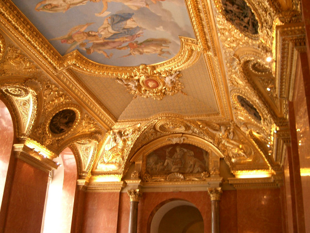 Ceiling painting gold trimmings fan free wallpaper - medium preview image