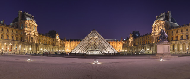 Large building pyramid nighttime lights free wallpaper - medium preview image