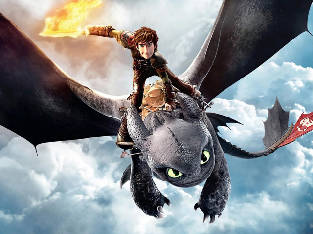 Woman riding dragon cloudy sky free wallpaper - medium preview image