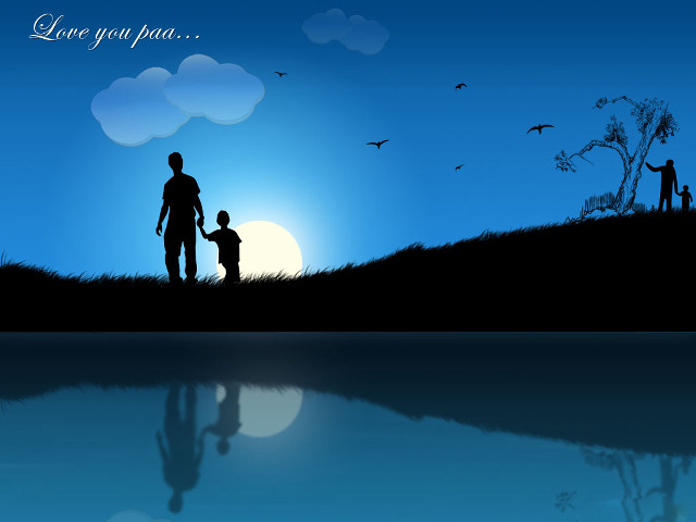 Silhouette man child hill lake free wallpaper for desktop - medium preview image