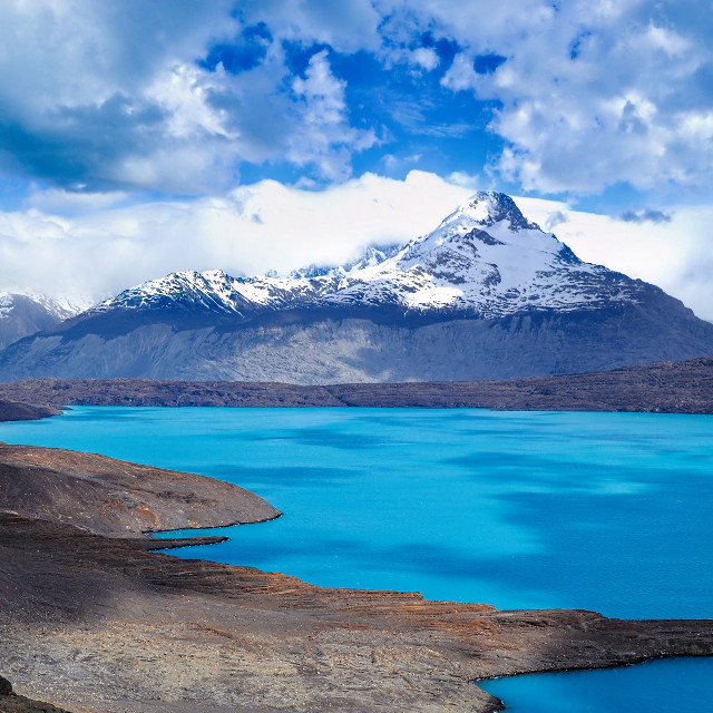 Mountain lake snow peak clouds free wallpaper - medium preview image